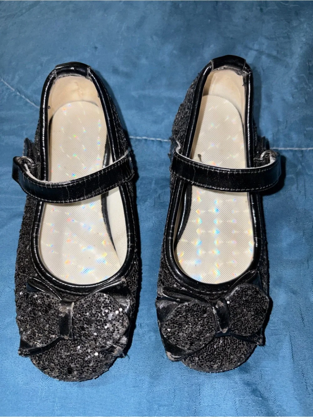Size 8 Girls Black Glitter Mary Jane Shoes with Bow